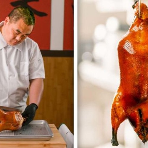 Chef carving Peking duck