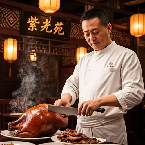 Peking duck carved at the table