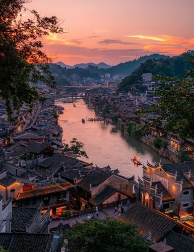 Fenghuang sunset over the river